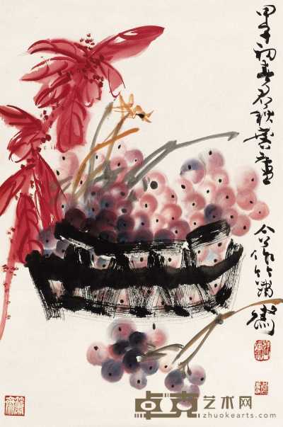 许麐庐 张君秋 甲子（1984）年作 老来红葡萄 镜心 67.5×45cm